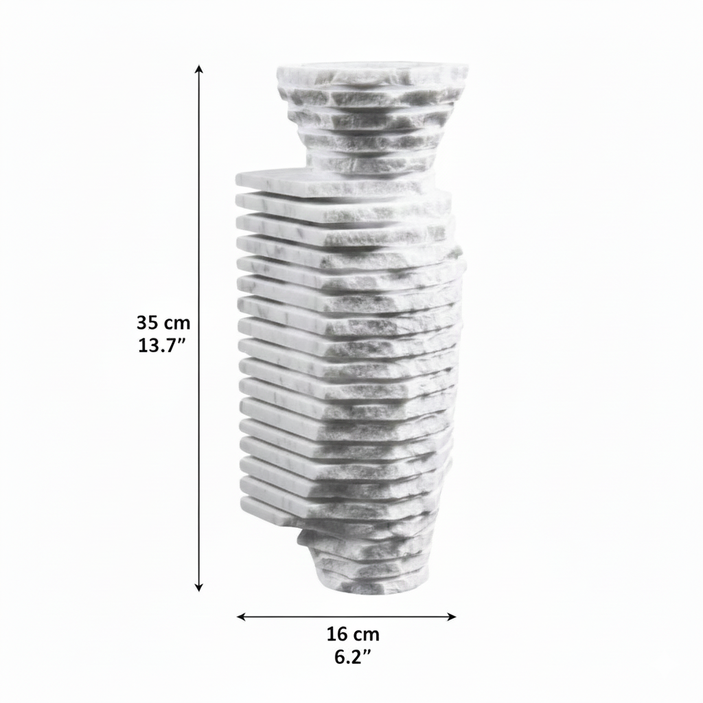 Graphic showing dimensions for the marble vase: 35 cm (13.7 inches) height and 16 cm (6.2 inches) width