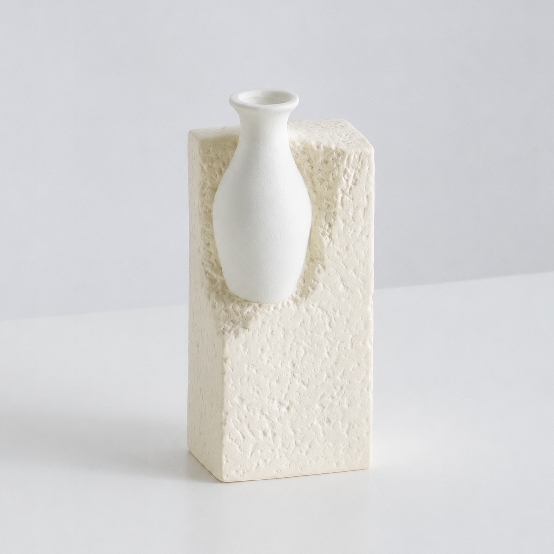 Tall beige textured ceramic decorative flower vase