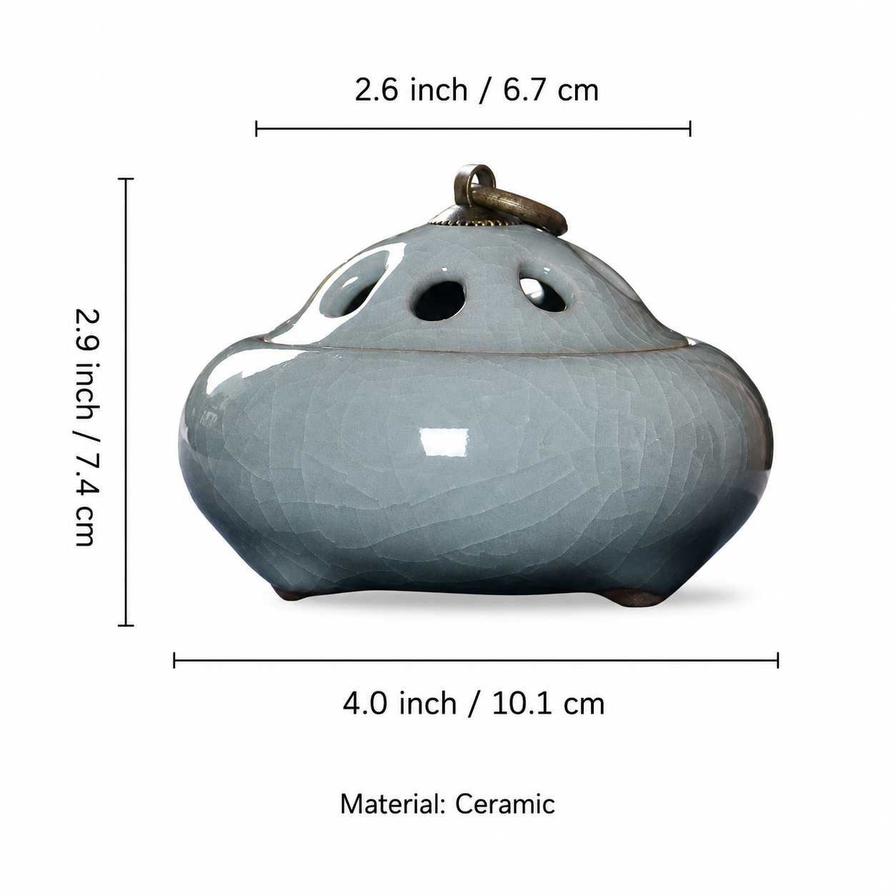 Measurement guide for ceramic incense burner with ventilated lid