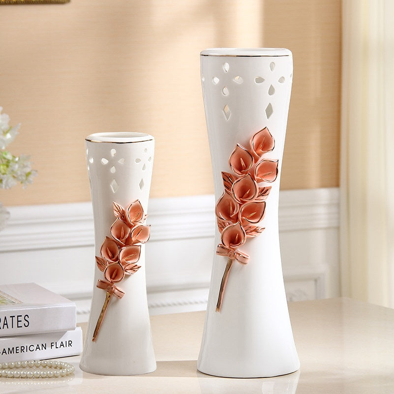 Pink flower ceramic vases in Medium and Large sizes with raised floral relief