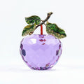Purple faceted crystal apple decor with green enamel leaves and gold-tone accents