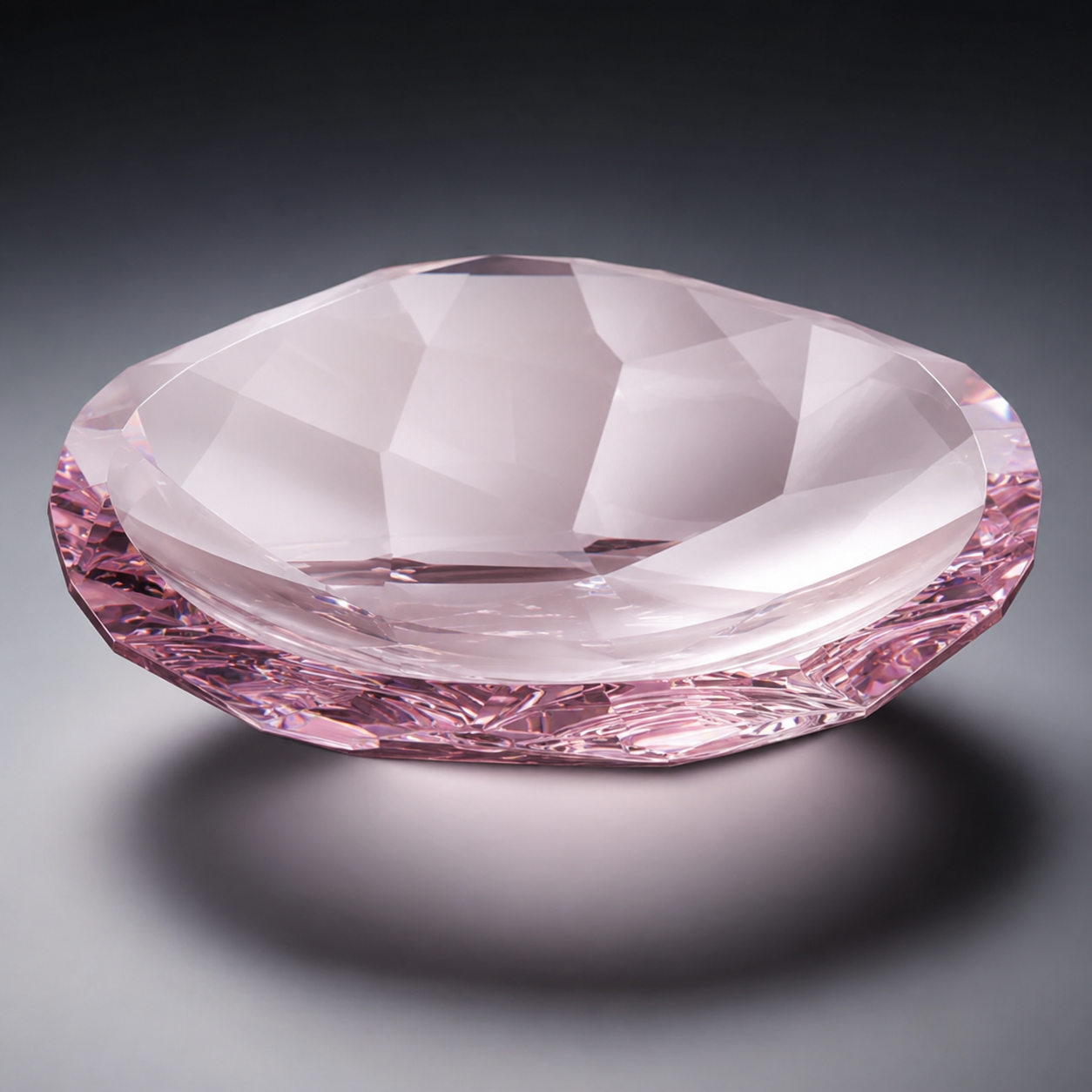 Blush pink faceted crystal glass decorative bowl with gem-cut design for tabletop decor