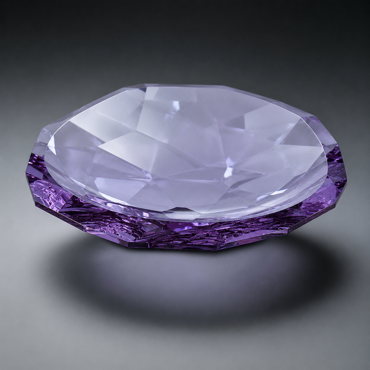 Lavender purple faceted crystal glass centerpiece bowl with reflective geometric crystal design