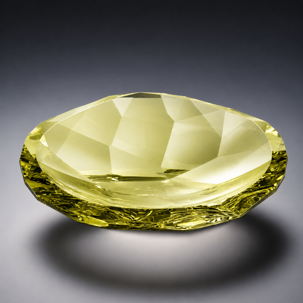 Lemon yellow faceted crystal glass decorative bowl for modern coffee table and dining table decor
