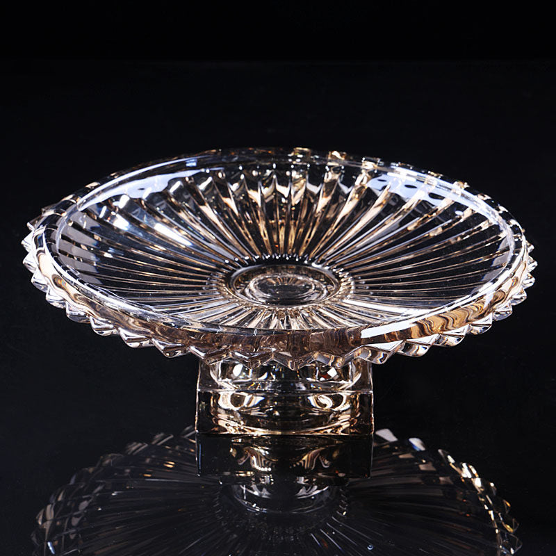Coffee fluted glass pedestal centerpiece bowl displayed against a dark background