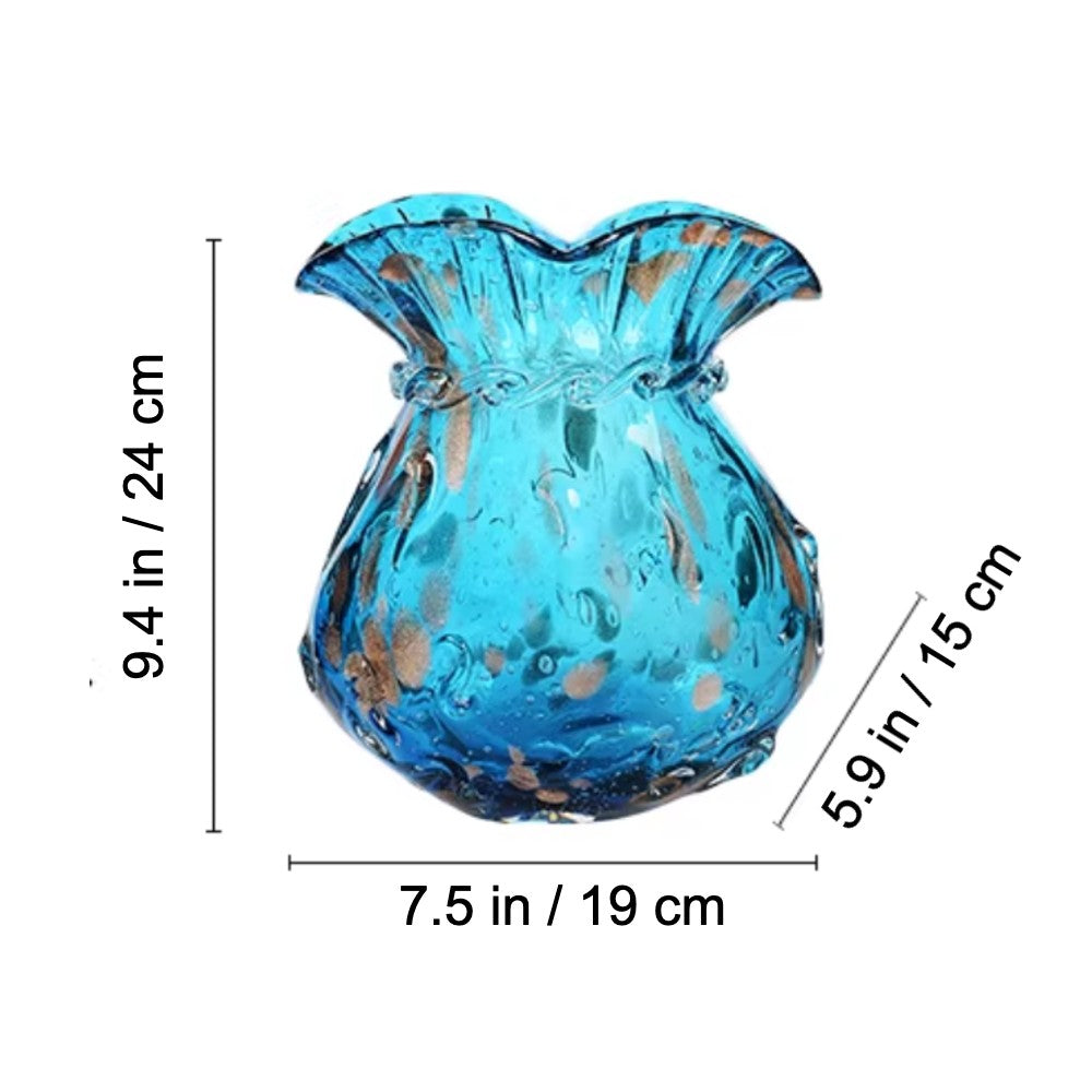 Blue art glass vase dimensions size guide