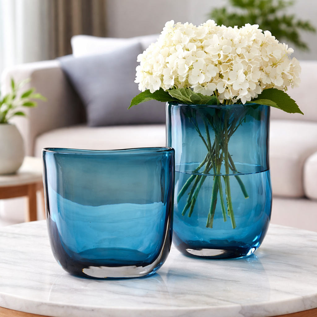 Hand Blown Teal Glass Vase