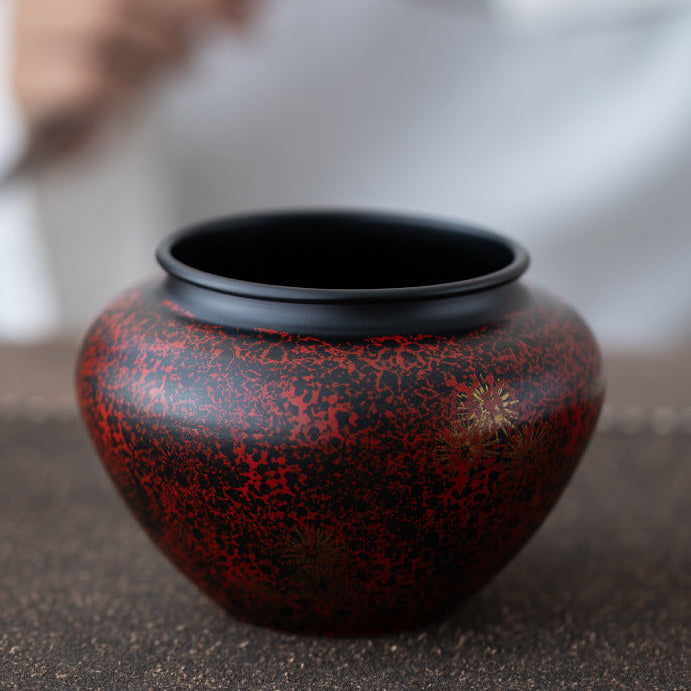 Burnished Maroon iron tea ritual bowl with antique inspired lacquer finish