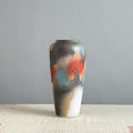 Large handmade abstract glaze ceramic vase with tall sculptural shape and textured glaze