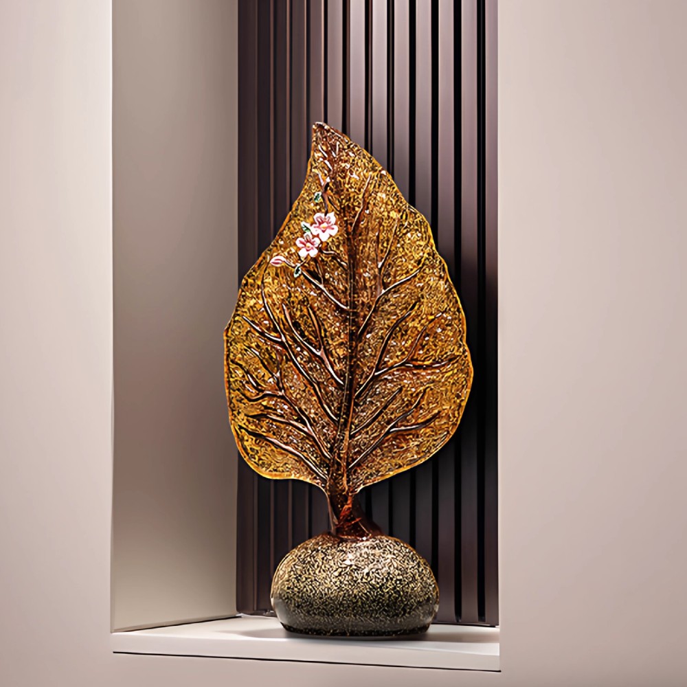 Glass Leaf Sculpture Luxury Botanical Art Decor Gold or Green Finish
