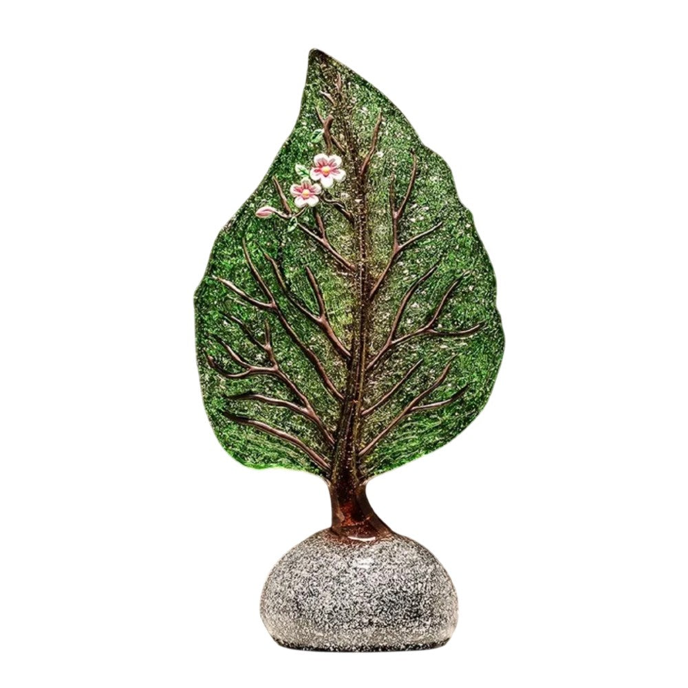 Green finish amber glass leaf sculpture with botanical texture detail