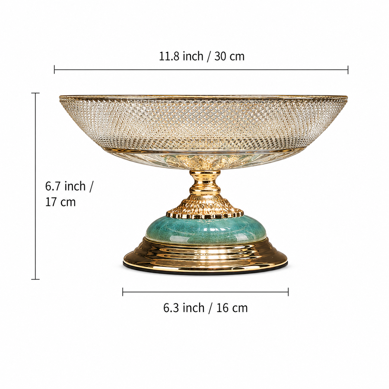 Measurement guide for luxury glass pedestal centerpiece bowl