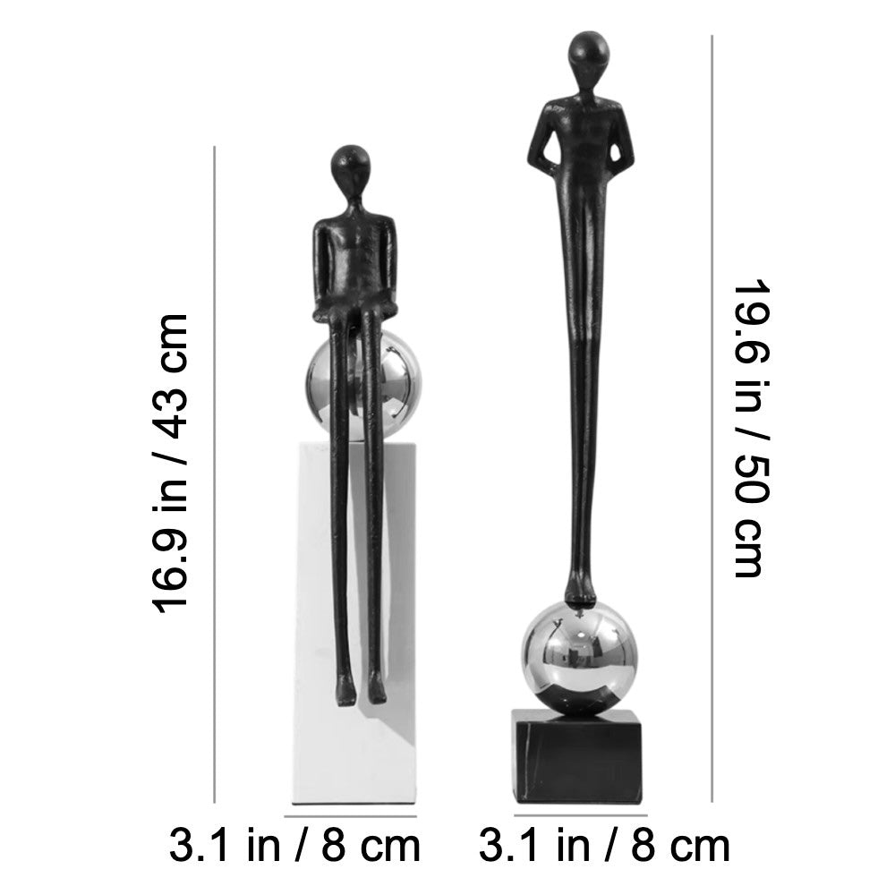 Dimensions of standing and sitting modern abstract figure sculptures
