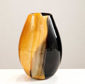 Medium amber and black hand blown glass vase with glossy two tone finish