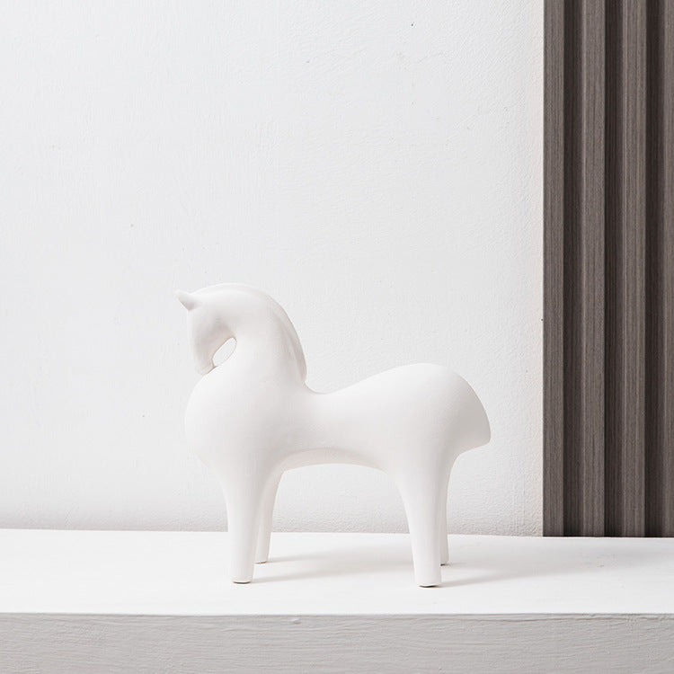 White ceramic horse figurine for shelf console table and office decor