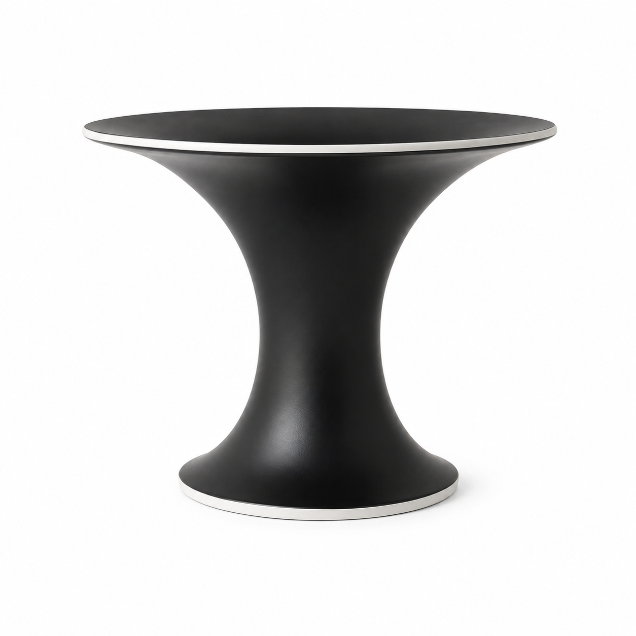 Black wide bowl ceramic vase with contrast rim on white background