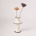 Ivory double gourd ceramic vase with dried flowers on white background