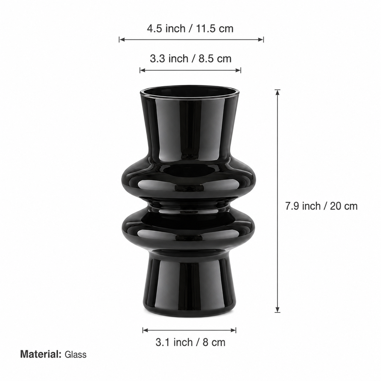 Black sculptural glass vase dimensions and glass material guide