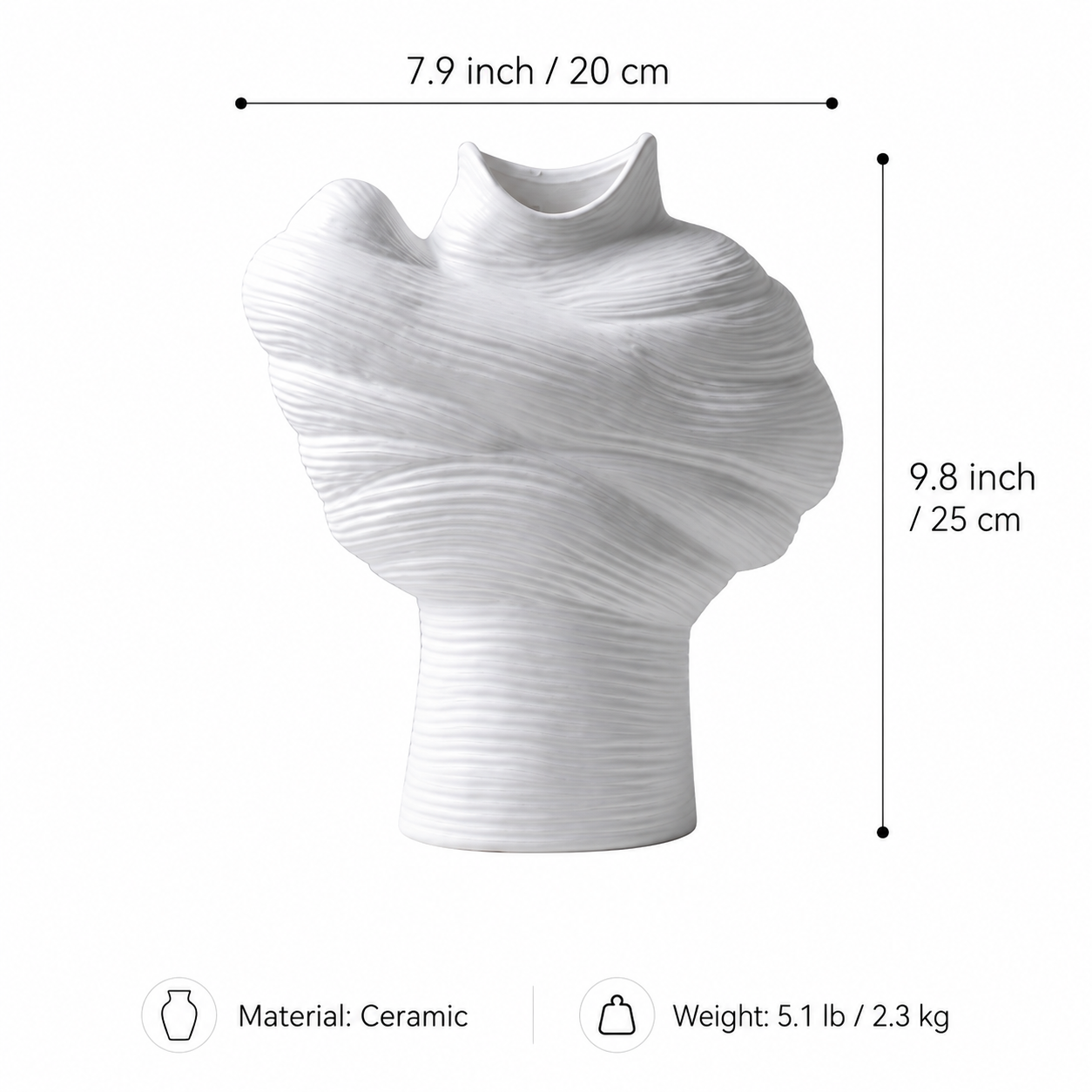 Measurements and material guide for the modern sculptural ceramic vase