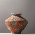 Short rustic orange gray textured ceramic decorative vase