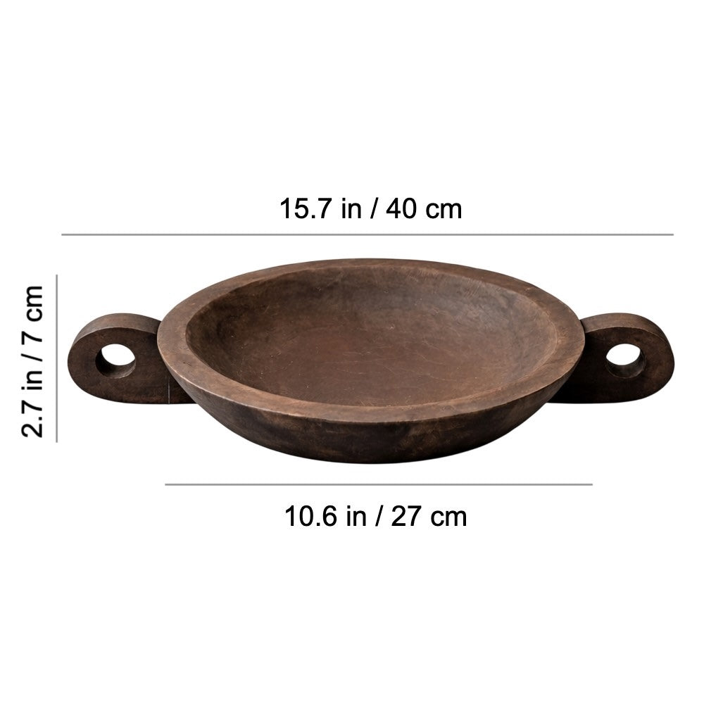 Rustic Solid Wood Decorative Bowl with Handles