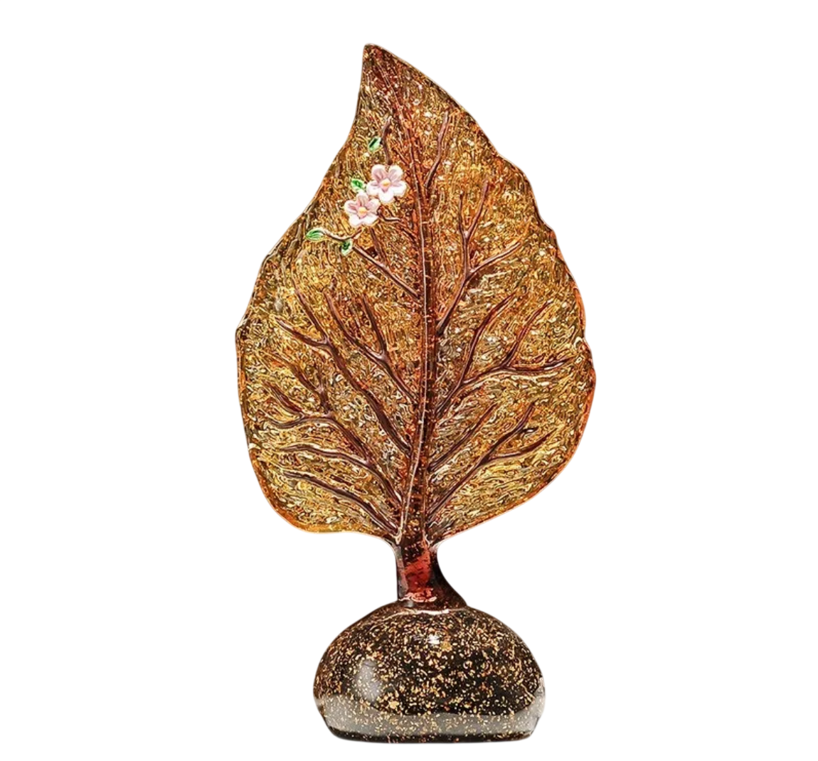 Glass Leaf Sculpture Luxury Botanical Art Decor Gold or Green Finish