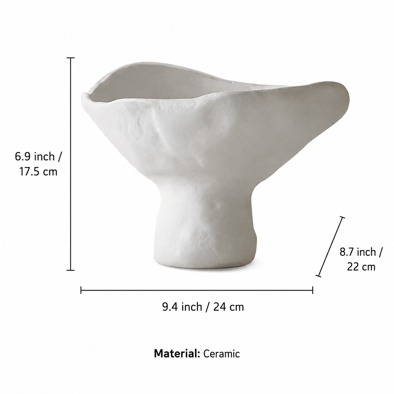 Measurement guide for sculptural ceramic pedestal centerpiece bowl