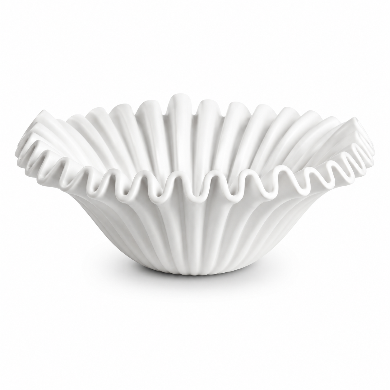 White ruffled resin centerpiece bowl on white background