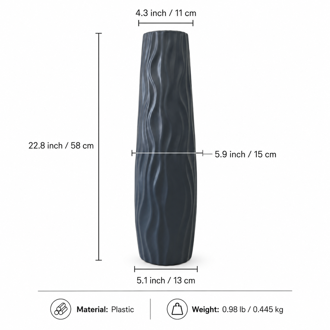 Size Guide of Gray wavy textured floor vase