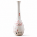 Style A white slim ceramic bud vase with red lotus and fish motif on a white background