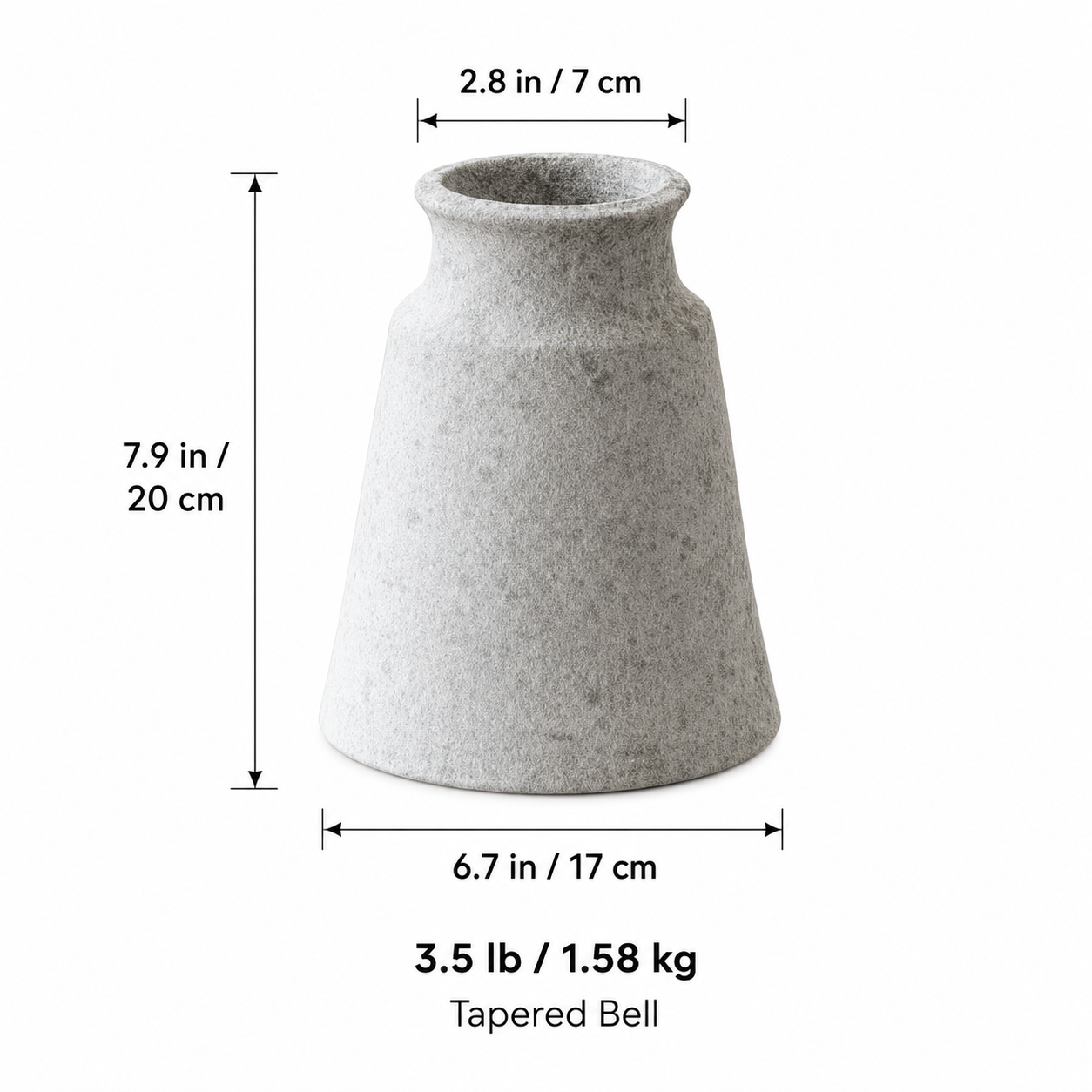 Textured ceramic vase measurement chart for tapered bell style