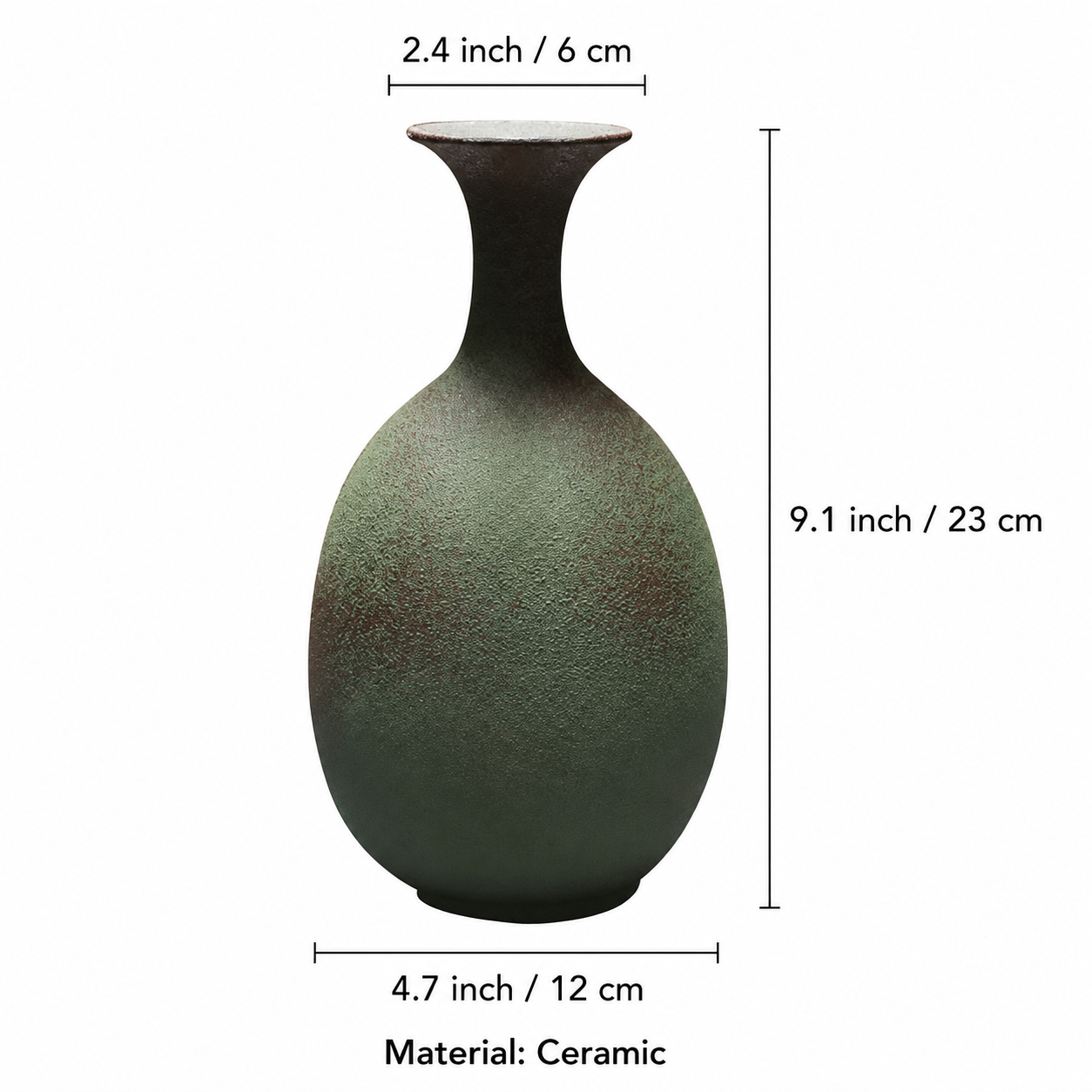 Textured green ceramic bottle vase size and material guide