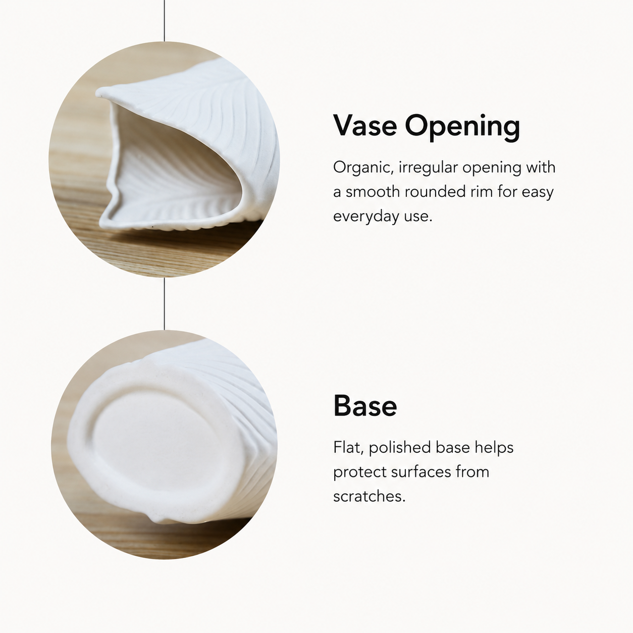 Feature graphic showing vase opening and polished ceramic base details