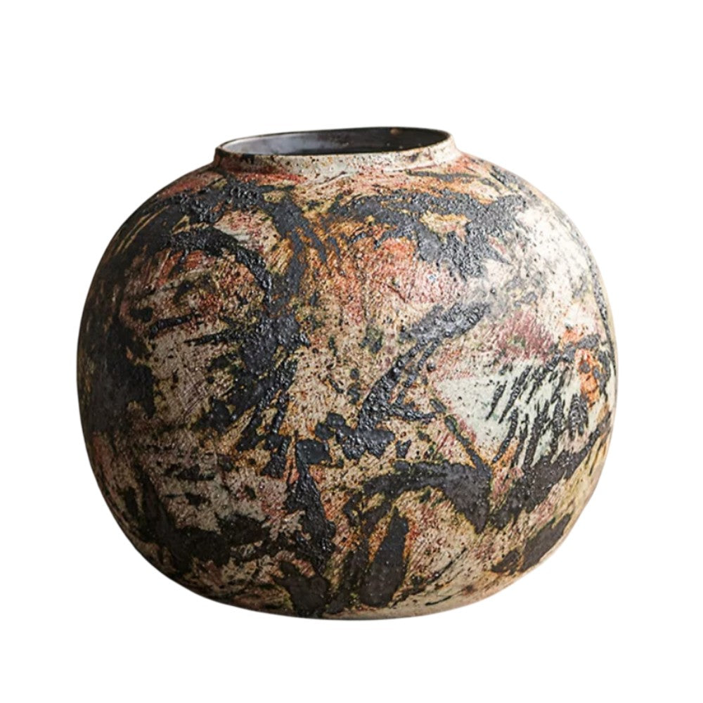 Variant B round globe wabi sabi ceramic vase with rustic earth tone textured finish
