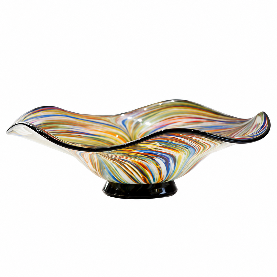 Multicolor Extra Large wavy art glass centerpiece bowl on white background
