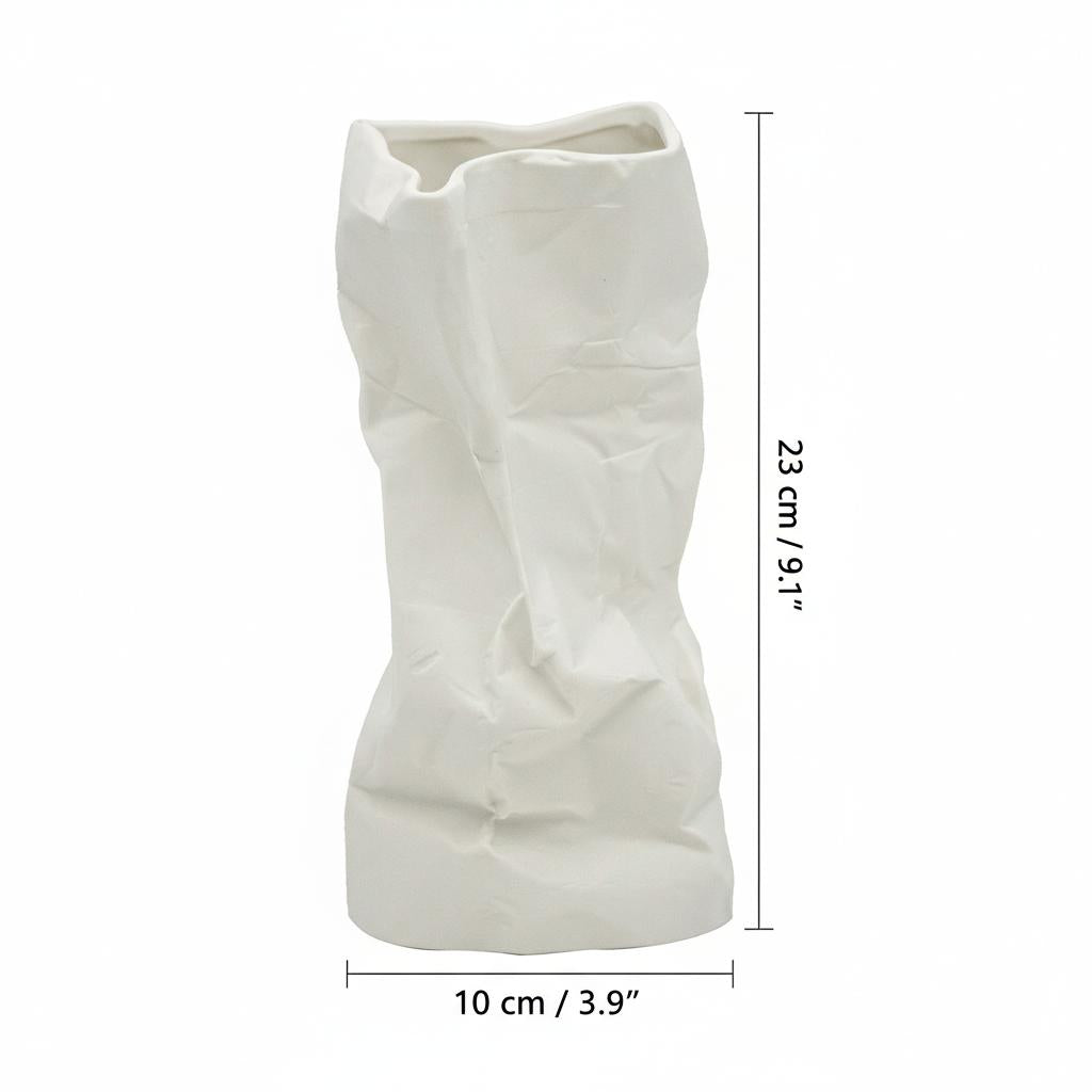 Size chart for white ceramic crumpled vase