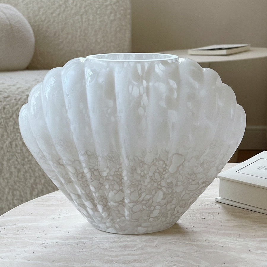 White Patterned Glass Shell Vase