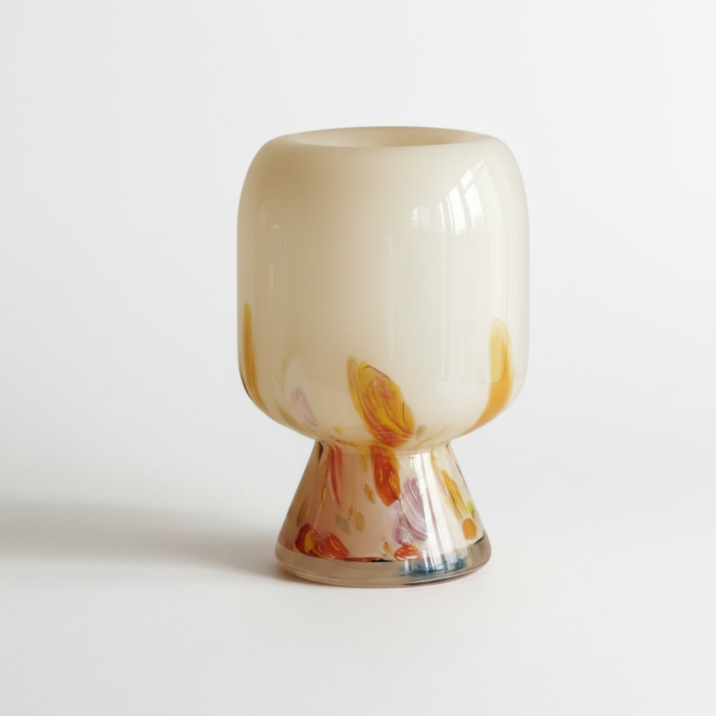 Side view of cream abstract glass vase