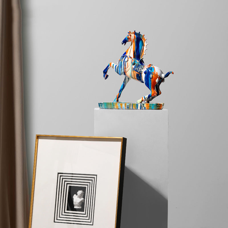 Ceramic horse statue in modern home interior context