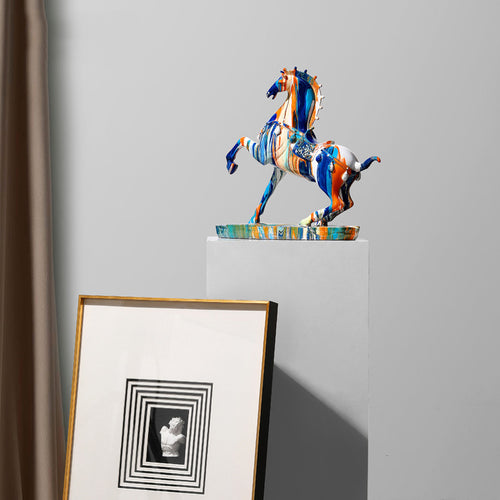 Ceramic horse statue in modern home interior context
