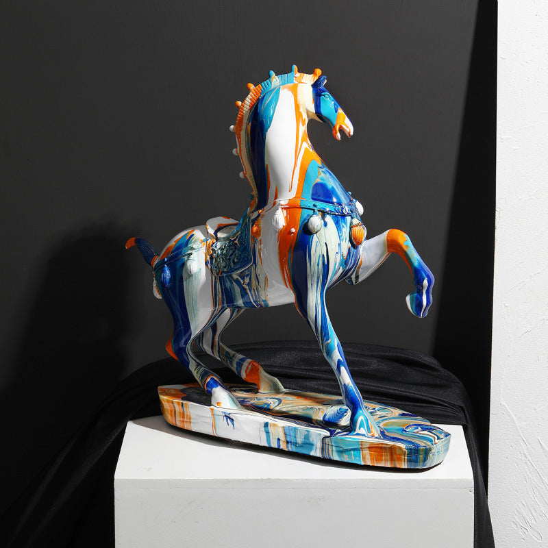 Rear angle detail of abstract glazed horse figurine