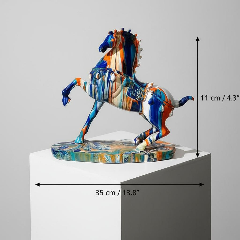 Dimension diagram of ceramic horse sculpture