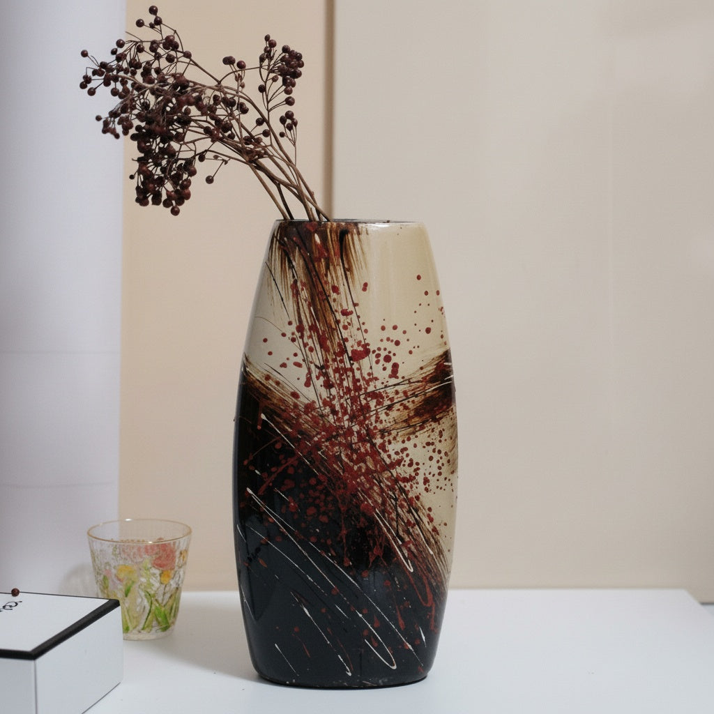 Abstract Glazed Ceramic Tall Vase