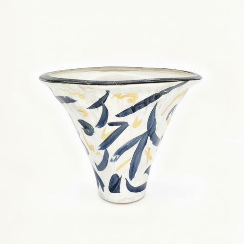 Abstract Hand-Painted Flared Ceramic Vase