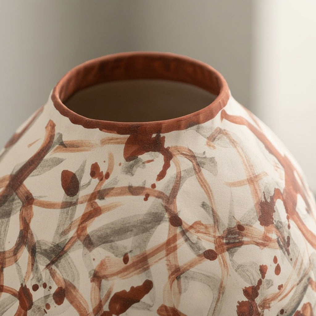 Abstract Painted Ceramic Pedestal Vase