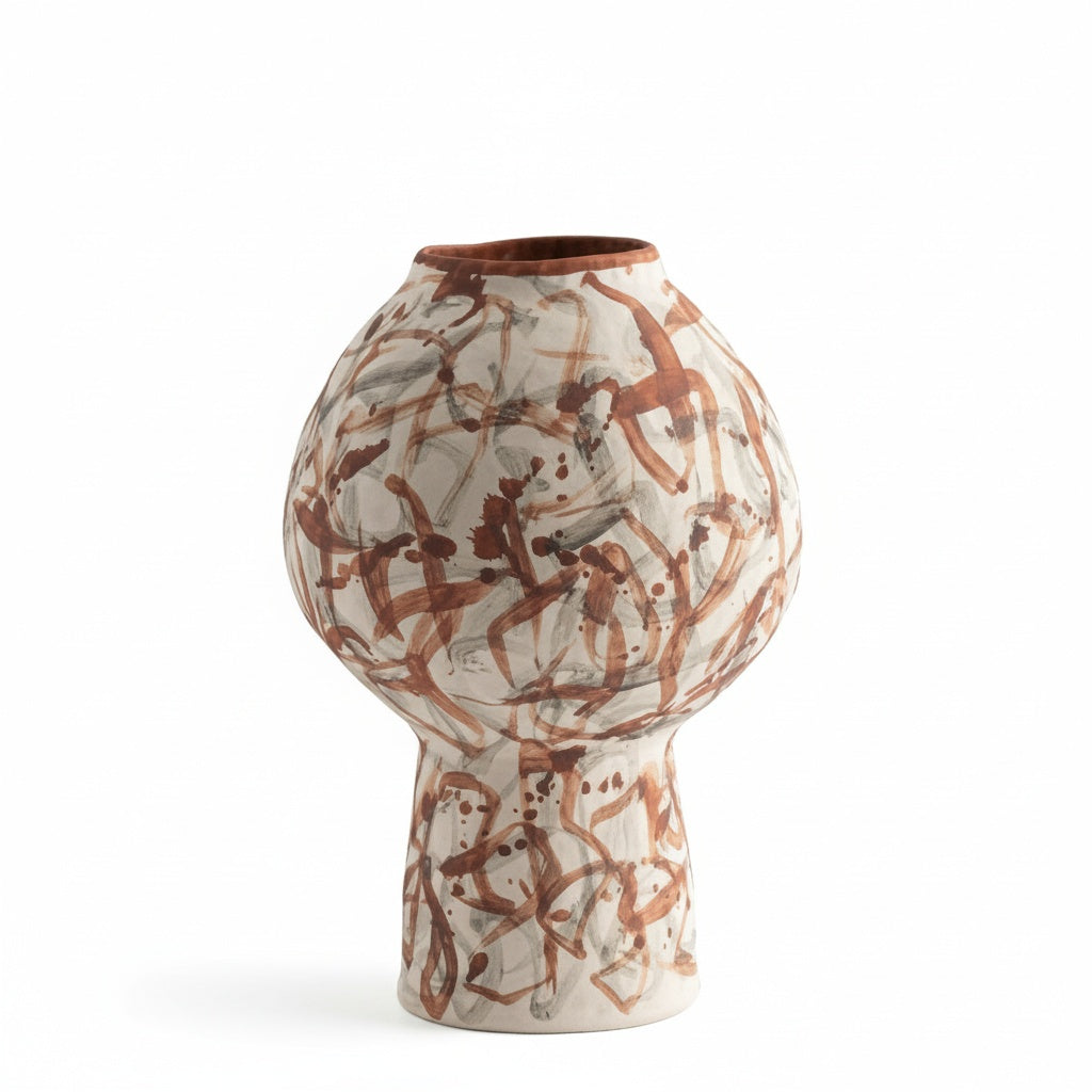 Abstract Painted Ceramic Pedestal Vase