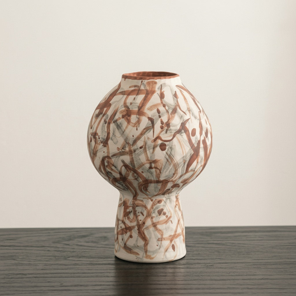 Abstract Painted Ceramic Pedestal Vase