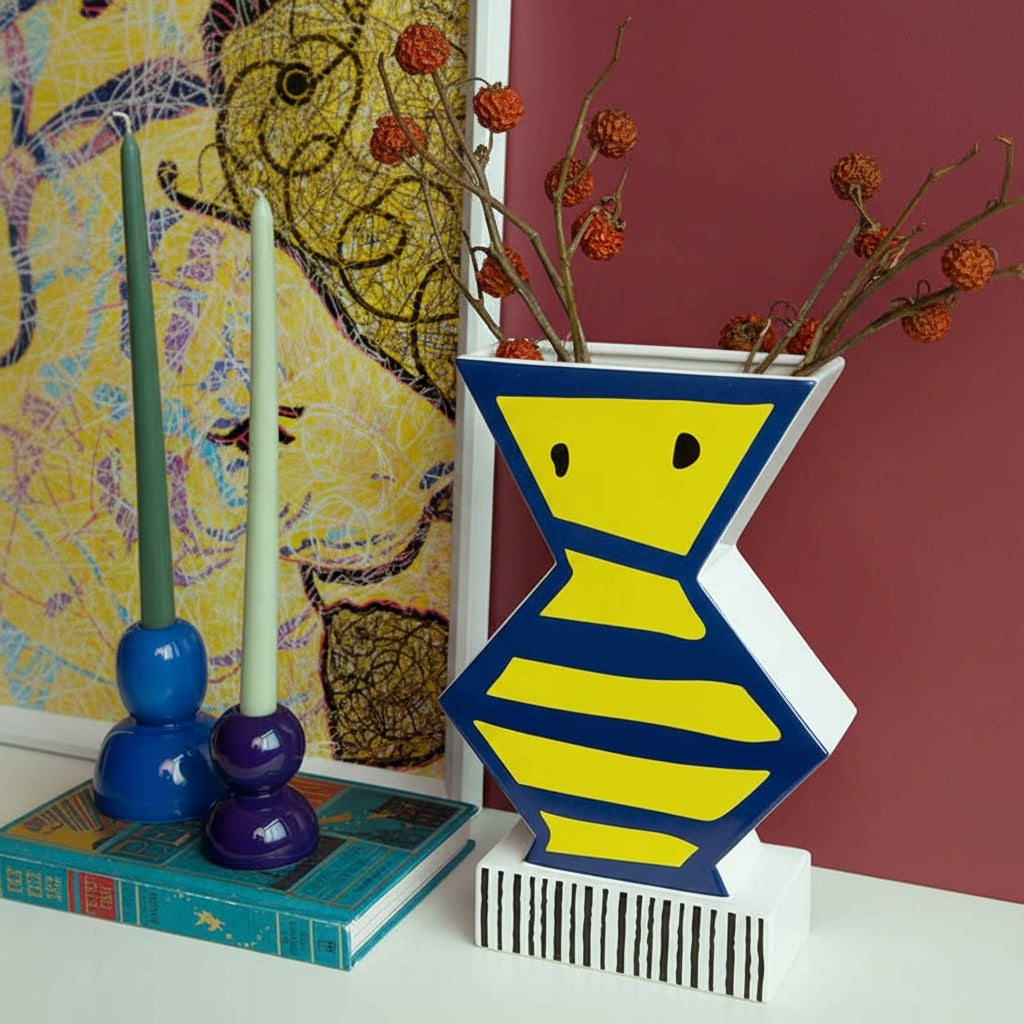 Styled Abstract Patterned Ceramic Vase on Desk