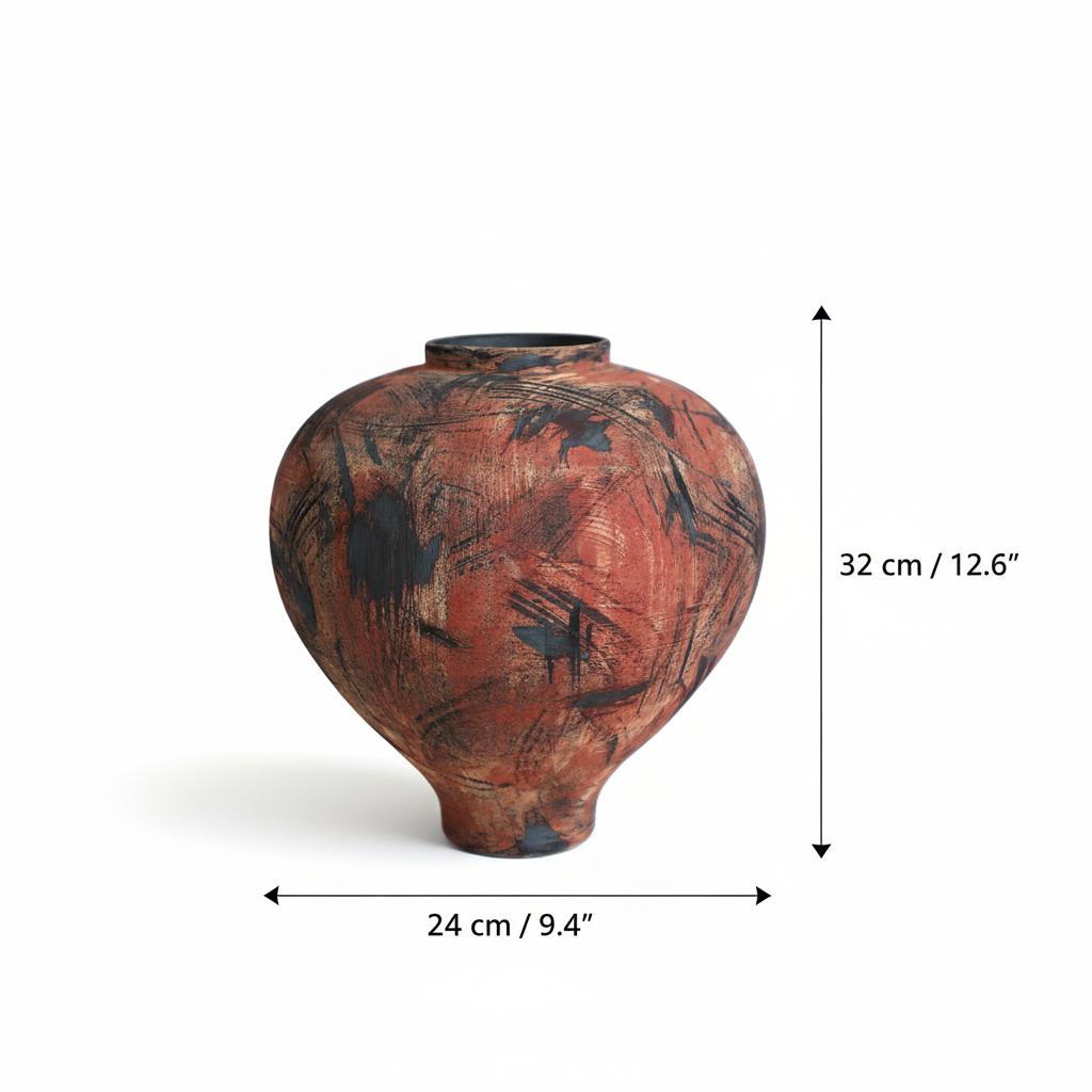 Dimensions diagram of pedestal abstract ceramic vase