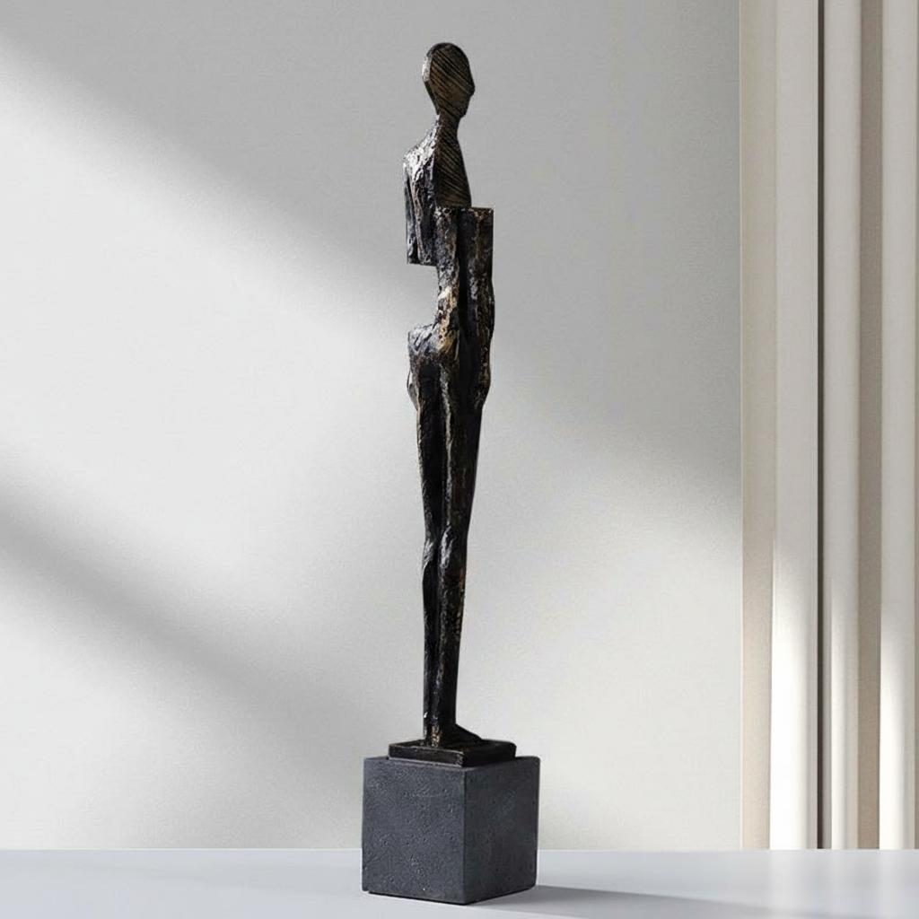 Side profile detail of textured resin figure sculpture